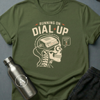 56K Brain sci-fi t-shirt — skull cross-section with vintage dial-up modem inside — Black unisex tee — Apsion Outpost