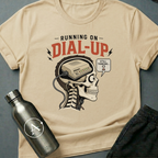 56K Brain sci-fi t-shirt — skull cross-section with vintage dial-up modem inside — Natural unisex tee — Apsion Outpost