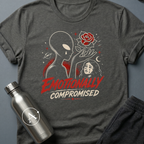 Telenovela Escalation sci-fi t-shirt — alien overcome by Earth soap operas — Dark Heather unisex tee — Apsion Outpost
