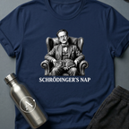 Schrödinger's Nap sci-fi t-shirt — vintage engraving of Schrödinger asleep in armchair with cat — Military Green unisex tee — Apsion Outpost