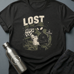 Tourist Trap sci-fi t-shirt — alien tourist lost on Earth with bucket hat and useless map — Navy unisex tee — Apsion Outpost