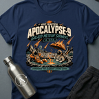 Travel Advisory sci-fi t-shirt — vintage vacation poster for Apocalypse-9 spa under meteor showers — White unisex tee — Apsion Outpost