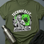 Workplace Incident sci-fi t-shirt — mad scientist next to tentacled cryptid in specimen tank — Navy unisex tee — Apsion Outpost
