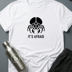 Would You Like to Know More? sci-fi t-shirt — minimalist brain-bug cryptid fearing capture — Navy unisex tee — Apsion Outpost
