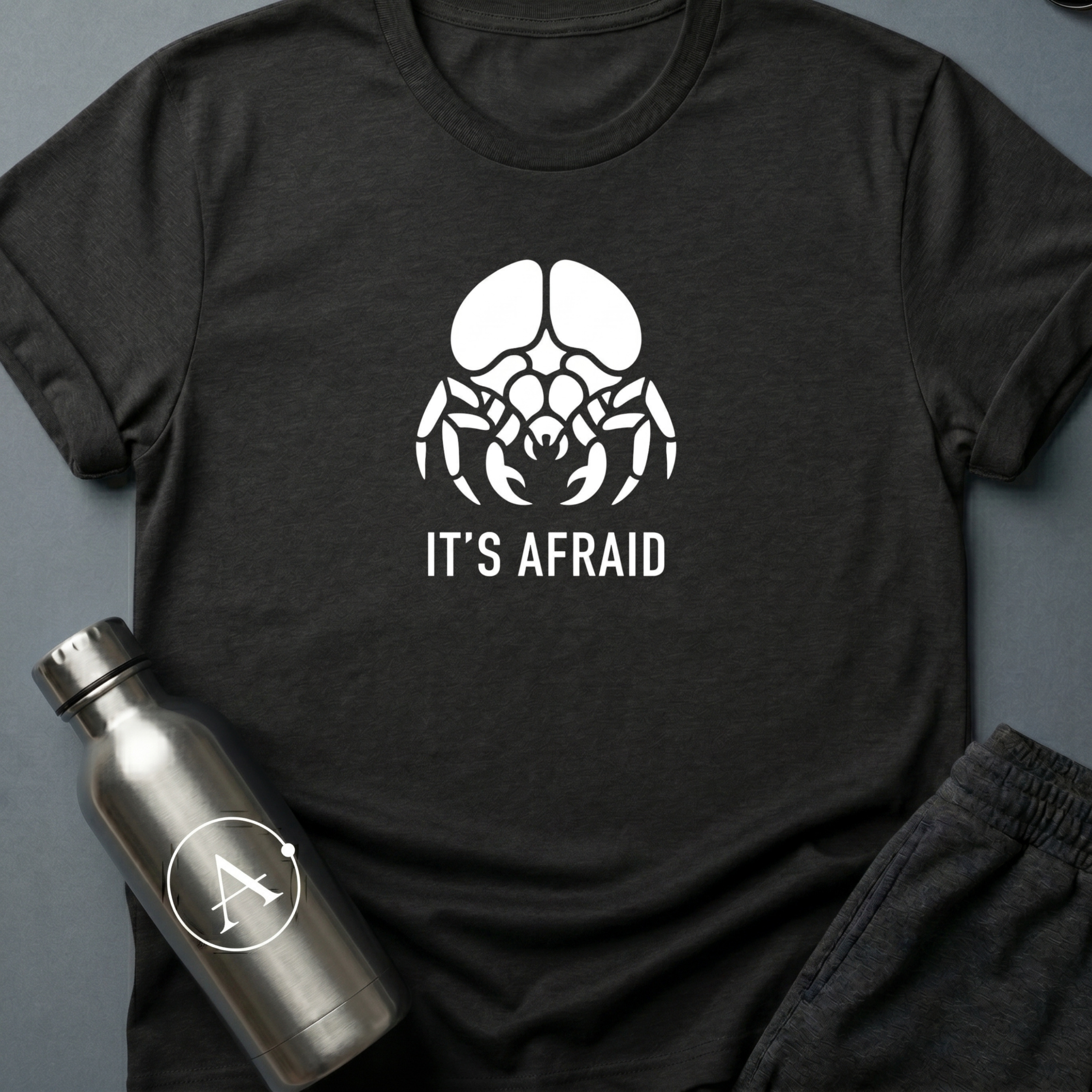 Would You Like to Know More? sci-fi t-shirt — minimalist brain-bug cryptid fearing capture — White unisex tee — Apsion Outpost