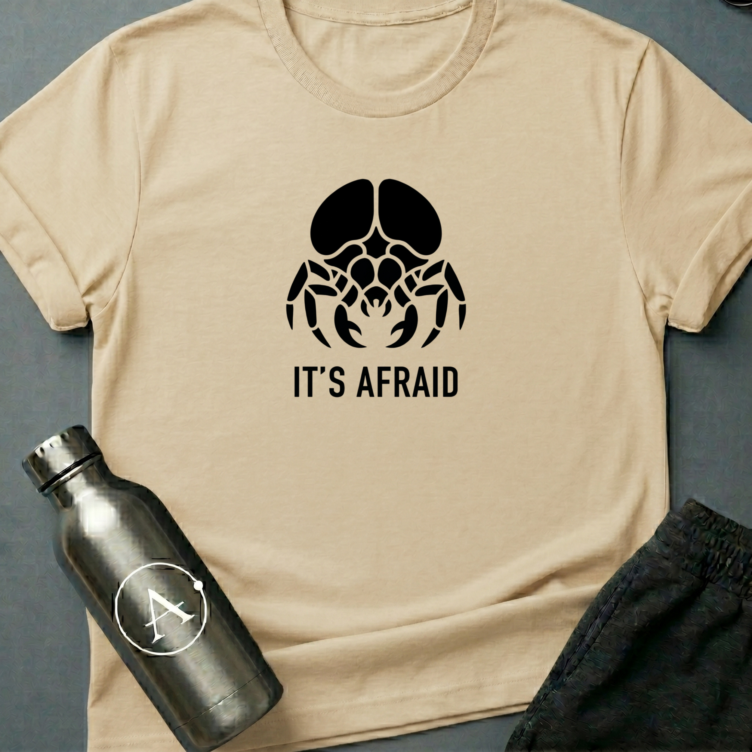 Would You Like to Know More? sci-fi t-shirt — minimalist brain-bug cryptid fearing capture — Natural unisex tee — Apsion Outpost