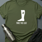 Better Safe Than Limbed sci-fi t-shirt — mosquito on a bare leg, dramatic overreaction — Military Green unisex tee — Apsion Outpost