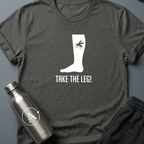 Better Safe Than Limbed sci-fi t-shirt — mosquito on a bare leg, dramatic overreaction — Black unisex tee — Apsion Outpost