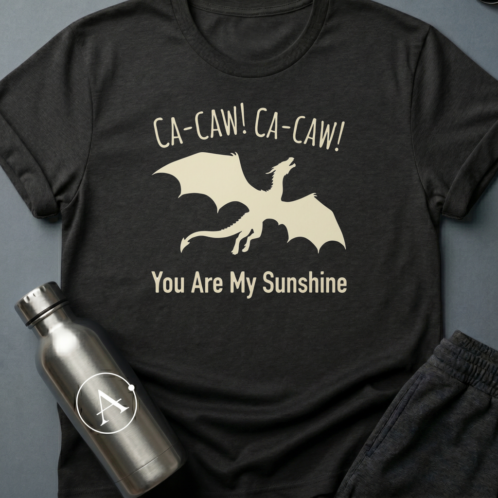 Lullaby Diplomacy sci-fi t-shirt — flying cryptid soothed by a children's song — Dark Heather unisex tee — Apsion Outpost