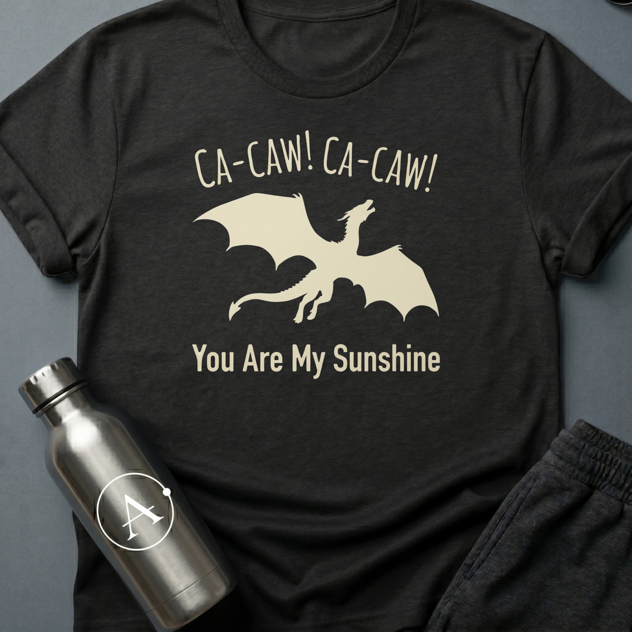 Lullaby Diplomacy sci-fi t-shirt — flying cryptid soothed by a children's song — Dark Heather unisex tee — Apsion Outpost