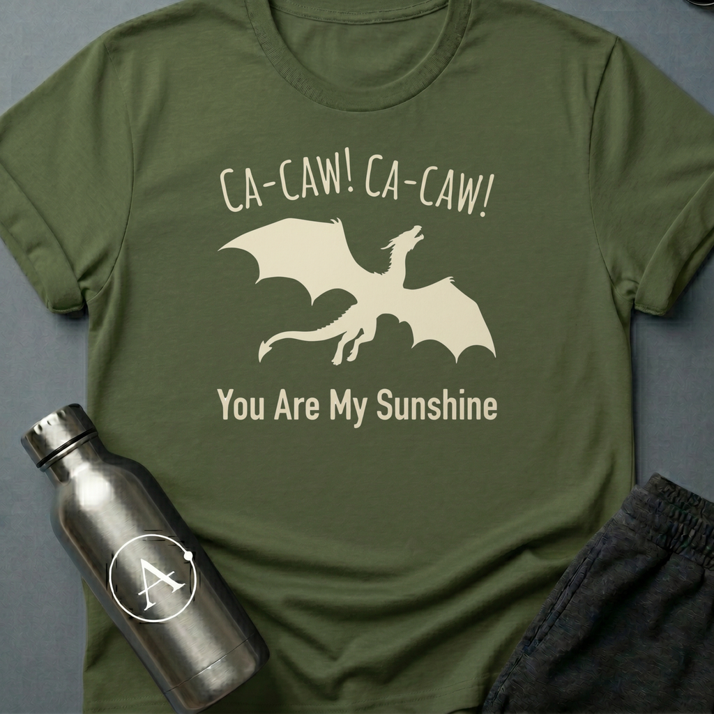 Lullaby Diplomacy sci-fi t-shirt — flying cryptid soothed by a children's song — Military Green unisex tee — Apsion Outpost