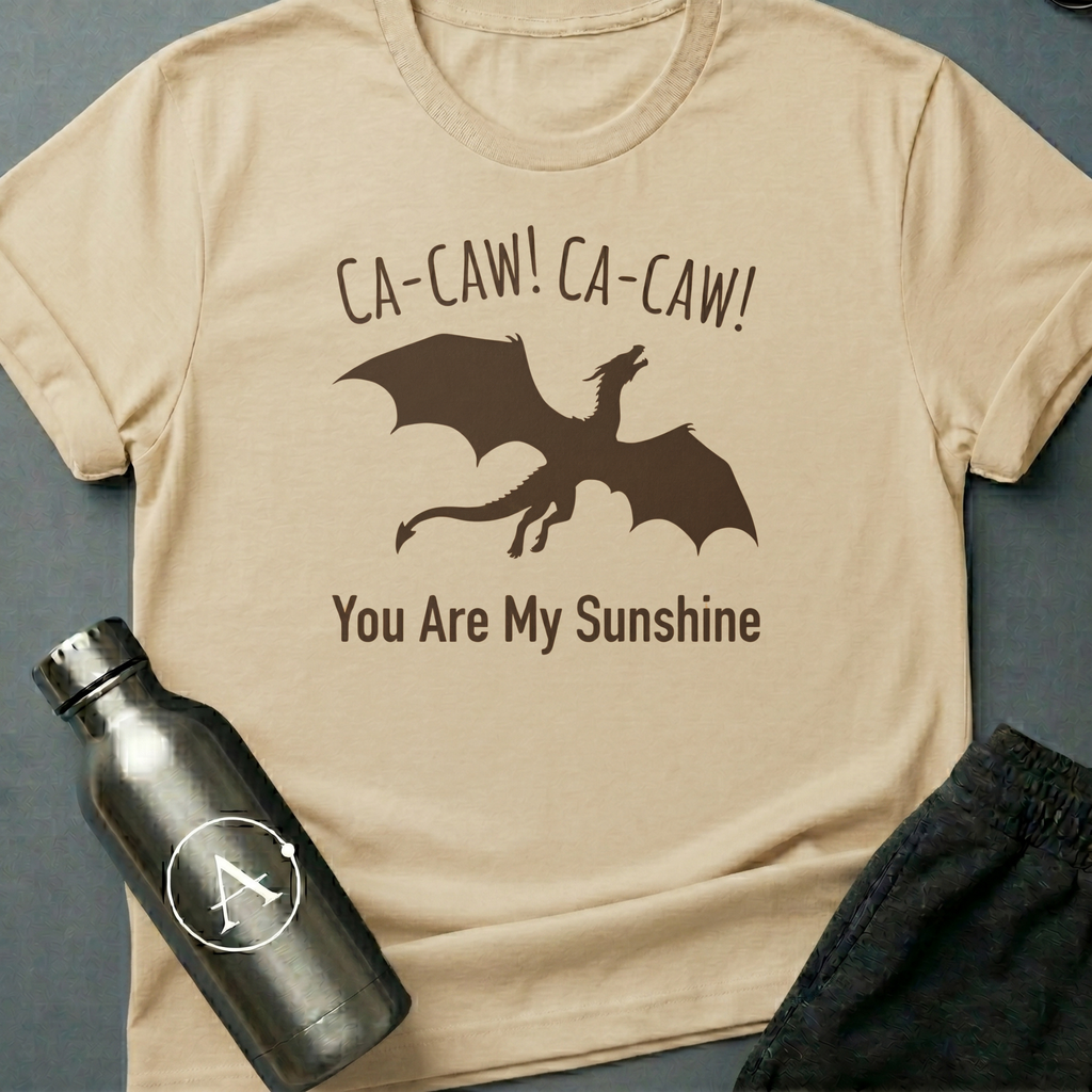 Lullaby Diplomacy sci-fi t-shirt — flying cryptid soothed by a children's song — Natural unisex tee — Apsion Outpost