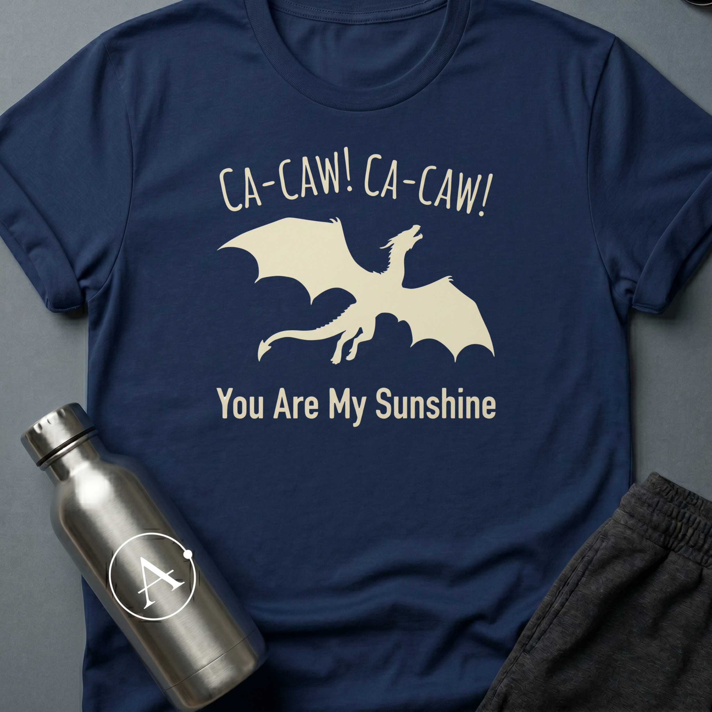 Lullaby Diplomacy sci-fi t-shirt — flying cryptid soothed by a children's song — Navy unisex tee — Apsion Outpost