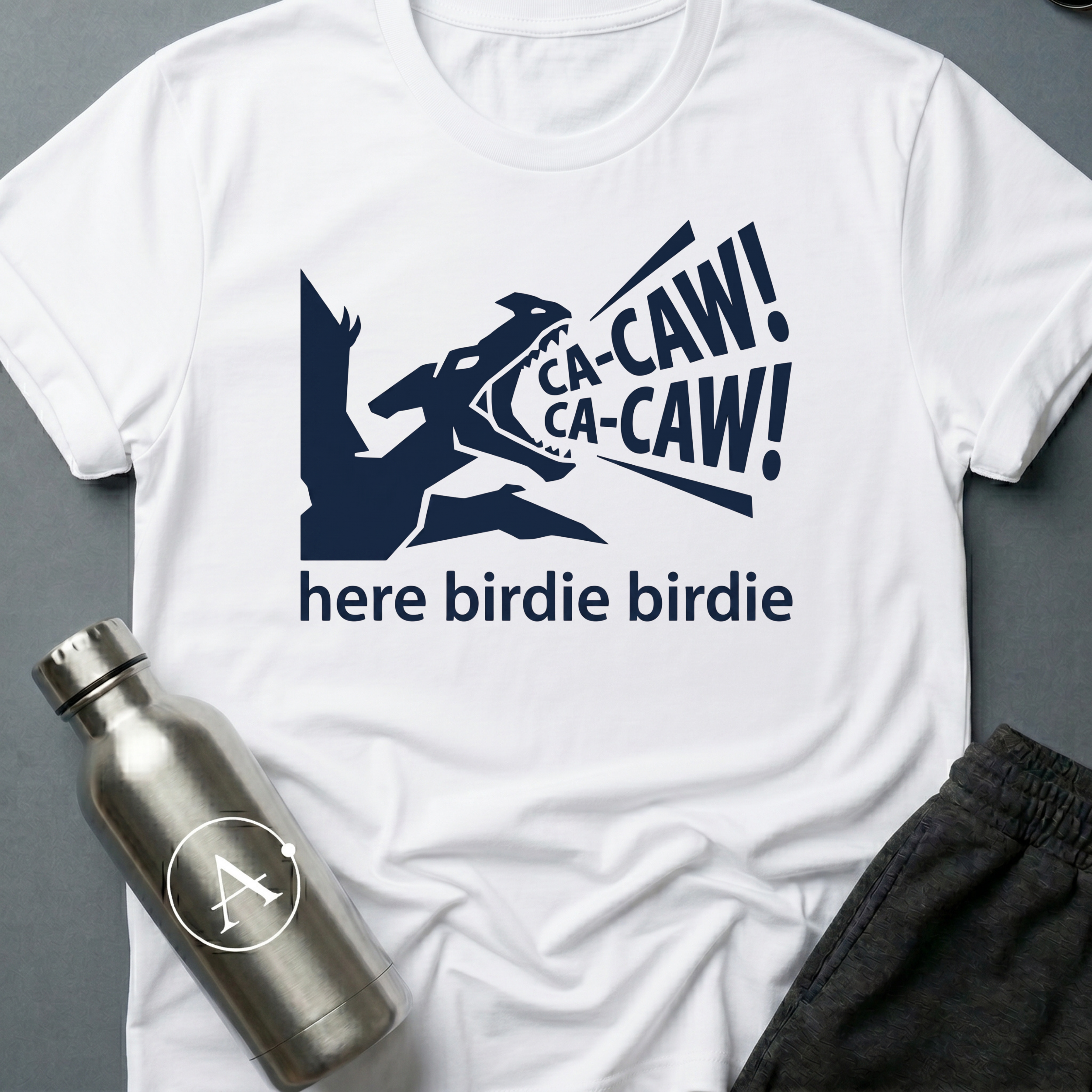 Confident Misidentification sci-fi t-shirt — pteranodon cryptid being called like a parakeet — White unisex tee — Apsion Outpost