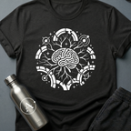 Quiet Editors sci-fi t-shirt — a single mind with branches reaching the edges of the orbit — Black unisex tee — Apsion Outpost