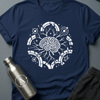 Quiet Editors sci-fi t-shirt — a single mind with branches reaching the edges of the orbit — Navy unisex tee — Apsion Outpost