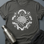 Quiet Editors sci-fi t-shirt — a single mind with branches reaching the edges of the orbit — Dark Heather unisex tee — Apsion Outpost