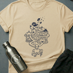 Dead End sci-fi t-shirt — an old guardian carrying a small civilization through the long fall — Natural unisex tee — Apsion Outpost
