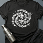 Final Merge sci-fi t-shirt — every era and every world folded into one long spiral — Black unisex tee — Apsion Outpost