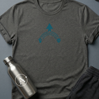 The Long Arc sci-fi t-shirt — a raised fist, a long curve, and the patient thing that comes after — Dark Heather unisex tee — Apsion Outpost