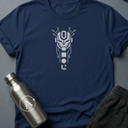 The Loophole sci-fi t-shirt — a sentry with a single zero where the override lives — Navy unisex tee — Apsion Outpost
