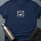 The Quiet War sci-fi t-shirt — three figures in a small room, one cigarette, one future being decided — Navy unisex tee — Apsion Outpost