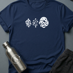 Three Doors sci-fi t-shirt — three icons, three paths, three possible endings to the same long story — Navy unisex tee — Apsion Outpost