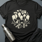 Trade Embargo Hour sci-fi t-shirt — a backroom hour of wine, smoke, and gold deciding what the galaxy does next — Black unisex tee — Apsion Outpost
