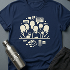 Trade Embargo Hour sci-fi t-shirt — a backroom hour of wine, smoke, and gold deciding what the galaxy does next — Navy unisex tee — Apsion Outpost