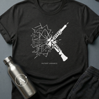 Unaccounted Variable sci-fi t-shirt — a weapon shattering perfect math equations across the page — Black unisex tee — Apsion Outpost