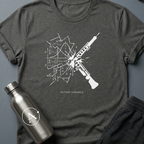 Unaccounted Variable sci-fi t-shirt — a weapon shattering perfect math equations across the page — Dark Heather unisex tee — Apsion Outpost