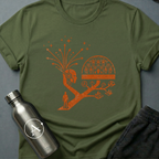 Branching Decisions sci-fi t-shirt — a thinker with futures branching out of the head like roots — Military Green unisex tee — Apsion Outpost