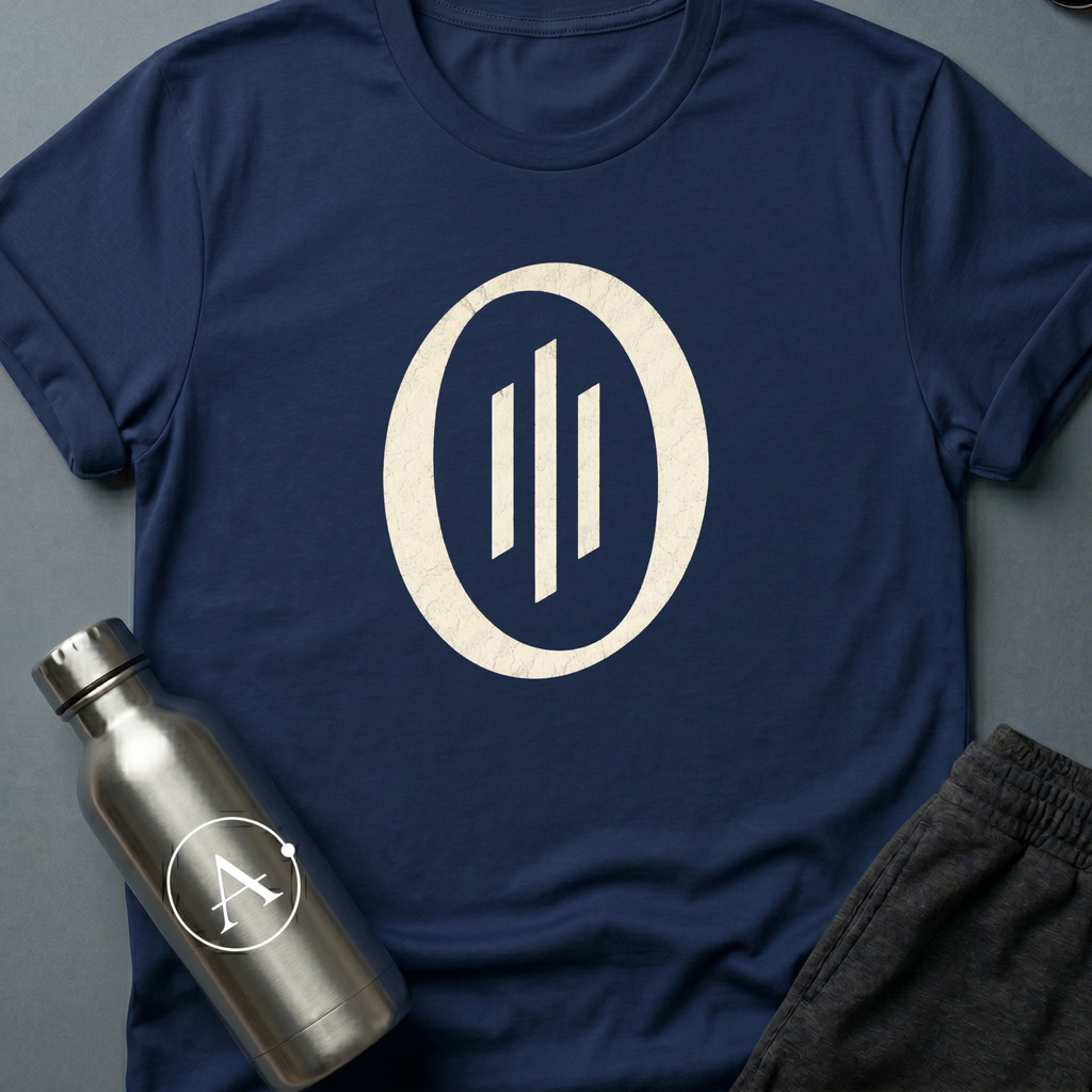 Cipher Zero sci-fi t-shirt — one mark, one cipher, one starting place big enough to fit a galaxy — Navy unisex tee — Apsion Outpost