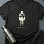 For Humanity sci-fi t-shirt — a humanoid robot with a zero in the chest and the rule above the rules — Black unisex tee — Apsion Outpost