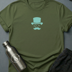 Glitched Gent sci-fi t-shirt — a pixel-corrupted Victorian gentleman with monocle and top hat — Military Green unisex tee — Apsion Outpost