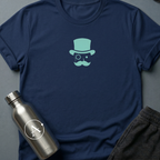 Glitched Gent sci-fi t-shirt — a pixel-corrupted Victorian gentleman with monocle and top hat — Navy unisex tee — Apsion Outpost