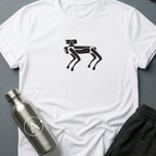 Wont Shed sci-fi t-shirt — a four-legged robot dog, all angles and patient stance — best behavior, zero molting — White unisex tee — Apsion Outpost