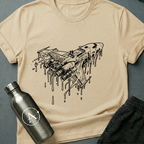 Closer to the Sun sci-fi t-shirt — a spaceship racing into a black hole, retro halftone screenprint style — Natural unisex tee — Apsion Outpost