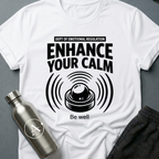 Compulsory Chill sci-fi t-shirt — a state-issued sonic calming device emitting wellness compliance signals — White unisex tee — Apsion Outpost