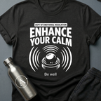 Compulsory Chill sci-fi t-shirt — a state-issued sonic calming device emitting wellness compliance signals — Black unisex tee — Apsion Outpost