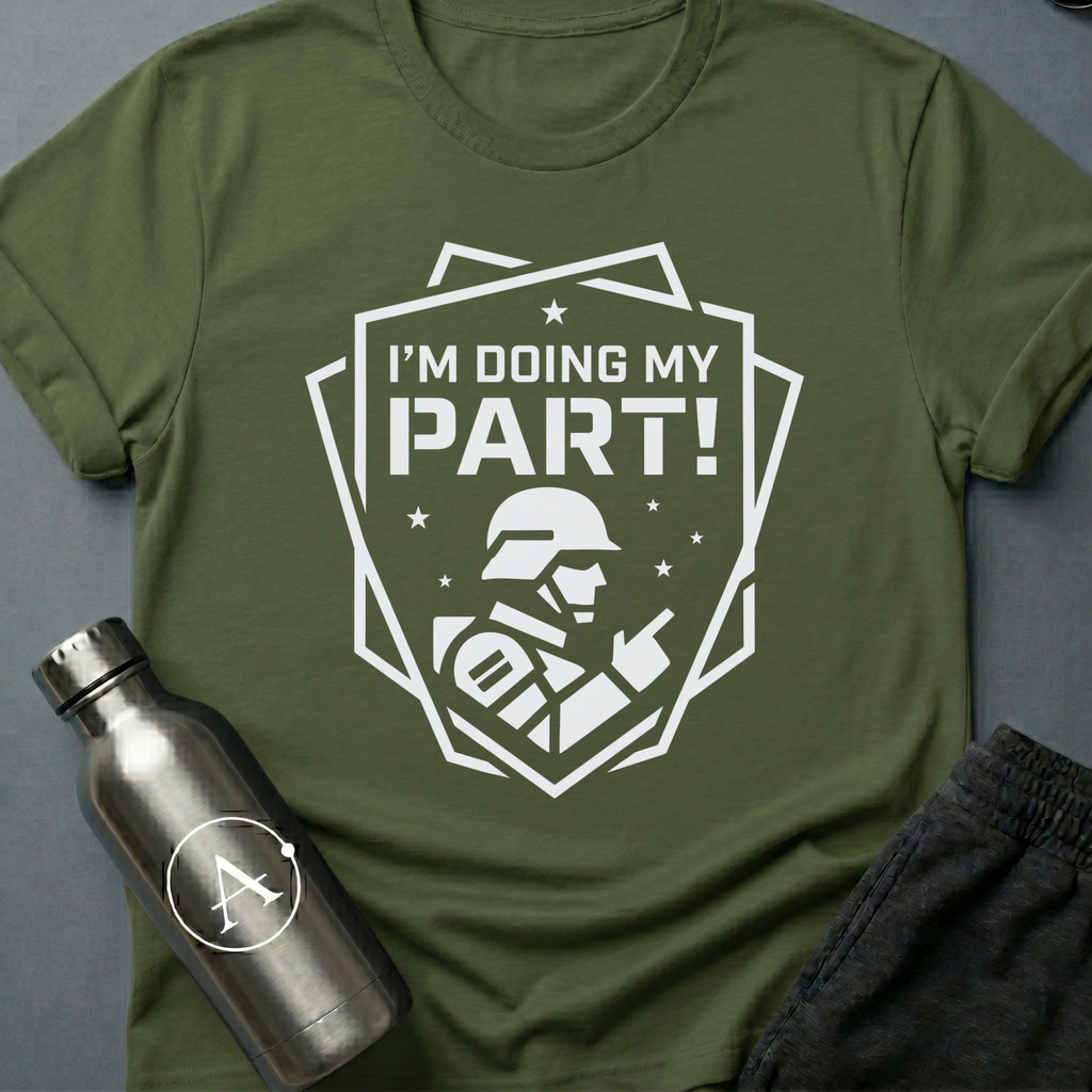 Citizen of the Month sci-fi t-shirt — a federation shield with a helmeted soldier and the recruiter's iconic propaganda line — Military Green unisex tee — Apsion Outpost