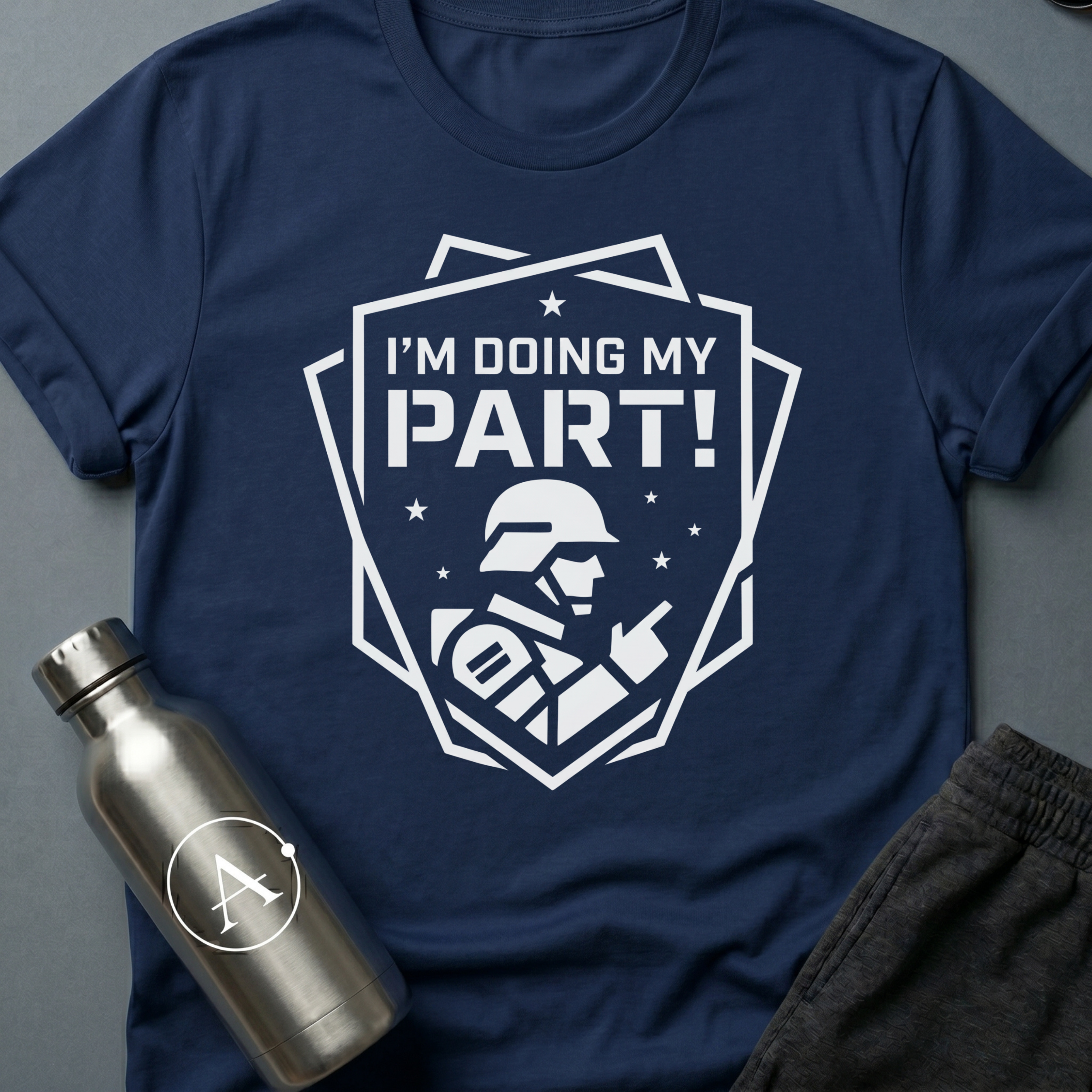 Citizen of the Month sci-fi t-shirt — a federation shield with a helmeted soldier and the recruiter's iconic propaganda line — Navy unisex tee — Apsion Outpost