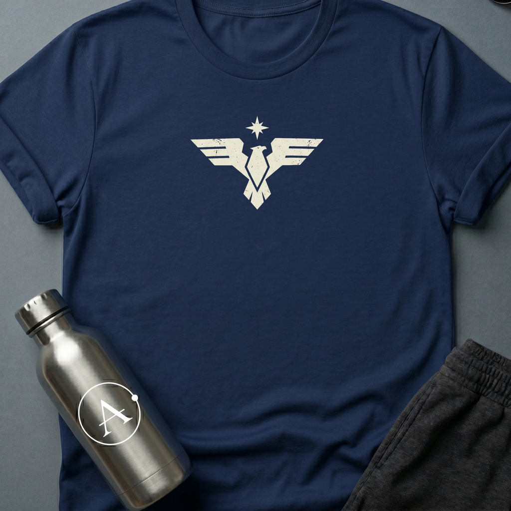 Service Year One sci-fi t-shirt — a clean federation eagle insignia with a compass-star above — Navy unisex tee — Apsion Outpost