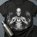 Soft Reign reptilian heart-hands tee on Black Apsion unisex Gildan 64000, flat lay