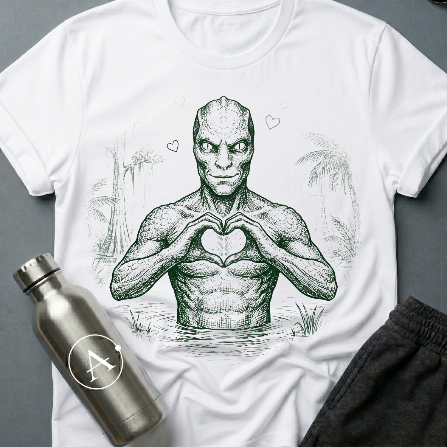 Soft Reign reptilian heart-hands tee on White Apsion unisex Gildan 64000, flat lay