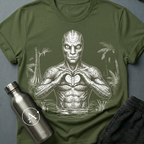 Soft Reign reptilian heart-hands tee on Military Green Apsion unisex Gildan 64000, flat lay