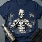 Soft Reign reptilian heart-hands tee on Navy Apsion unisex Gildan 64000, flat lay