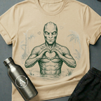 Soft Reign reptilian heart-hands tee on Natural Apsion unisex Gildan 64000, flat lay