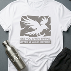 Retrograde t-shirt flat lay in secondary color - Shrike graphic Hyperion Cantos reference, Apsion Outpost