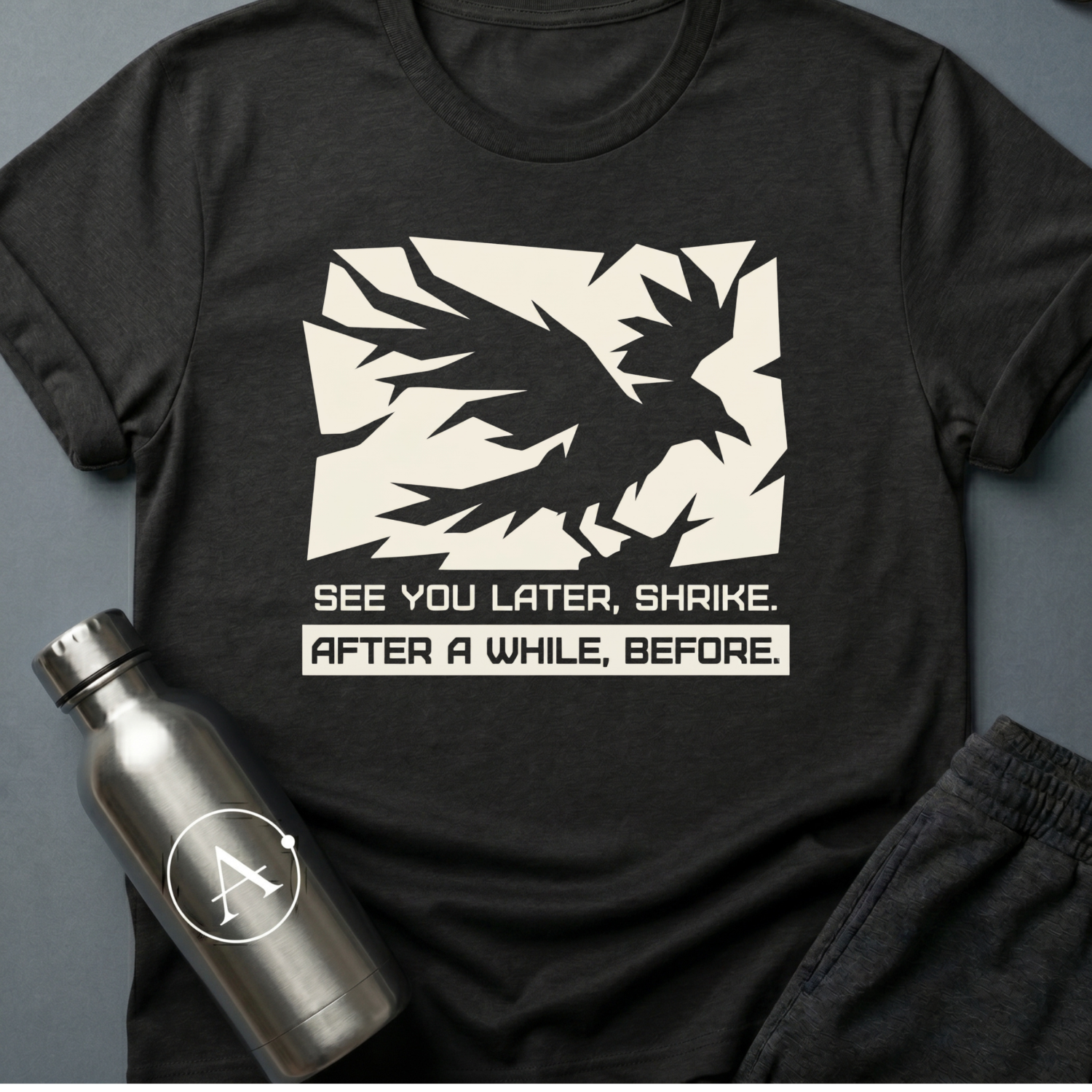 Retrograde t-shirt flat lay - Shrike Hyperion Cantos tee, Apsion Outpost